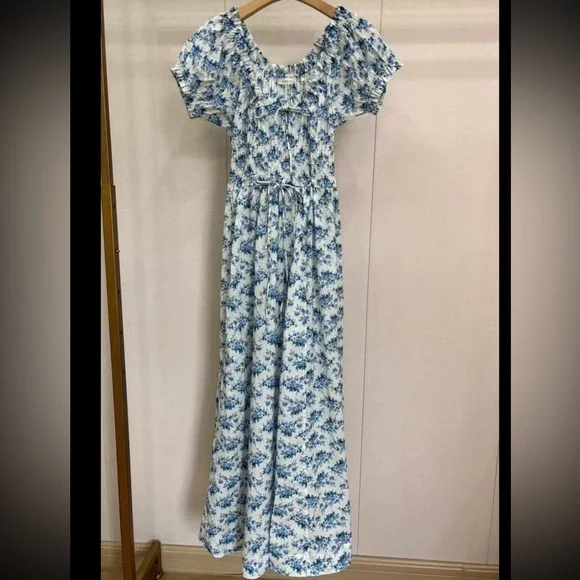 Doen Ashlynn tie-detailed floral-print organic cotton voile midi dress NWOT S - Picture 3 of 7